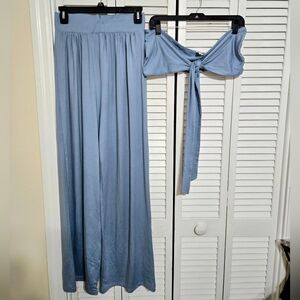 Dexire Women's sz M Blue Wide Leg Pant Set